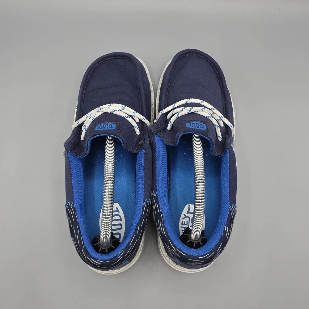 Hey Dude Wally Shoes Boys 3 Navy Blue Funky Jersey‎ Jacquard Slip On Lightweight